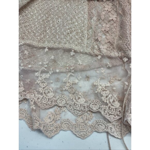 PAT DAHNKE Women’s size‎ L Pink Lace Sheer puff short sleeve top Boho Western - Picture 5 of 14